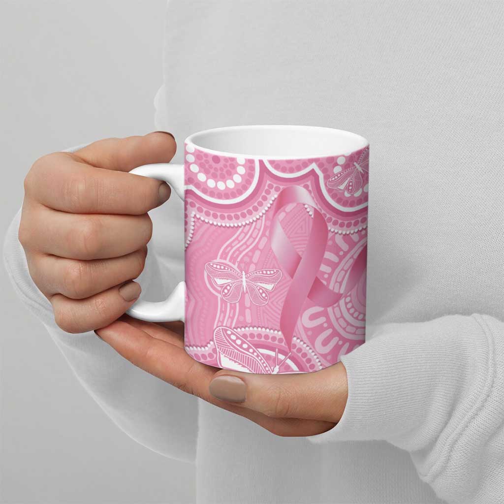 Australia Indigenous Ceramic Mug Pink Ribbon Breast Cancer Butterfly Aboriginal - Aussie Hoodie