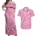 Australia Indigenous Couples Matching Off Shoulder Maxi Dress and Hawaiian Shirt Pink Ribbon Breast Cancer Butterfly Aboriginal - Aussie Hoodie