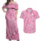 Australia Indigenous Couples Matching Off Shoulder Maxi Dress and Hawaiian Shirt Pink Ribbon Breast Cancer Butterfly Aboriginal - Aussie Hoodie