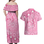 Australia Indigenous Couples Matching Off Shoulder Maxi Dress and Hawaiian Shirt Pink Ribbon Breast Cancer Butterfly Aboriginal - Aussie Hoodie