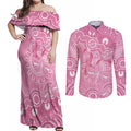 Australia Indigenous Couples Matching Off Shoulder Maxi Dress and Long Sleeve Button Shirt Pink Ribbon Breast Cancer Butterfly Aboriginal - Aussie Hoodie
