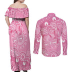 Australia Indigenous Couples Matching Off Shoulder Maxi Dress and Long Sleeve Button Shirt Pink Ribbon Breast Cancer Butterfly Aboriginal - Aussie Hoodie