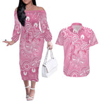 Australia Indigenous Couples Matching Off The Shoulder Long Sleeve Dress and Hawaiian Shirt Pink Ribbon Breast Cancer Butterfly Aboriginal - Aussie Hoodie