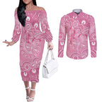 Australia Indigenous Couples Matching Off The Shoulder Long Sleeve Dress and Long Sleeve Button Shirt Pink Ribbon Breast Cancer Butterfly Aboriginal - Aussie Hoodie