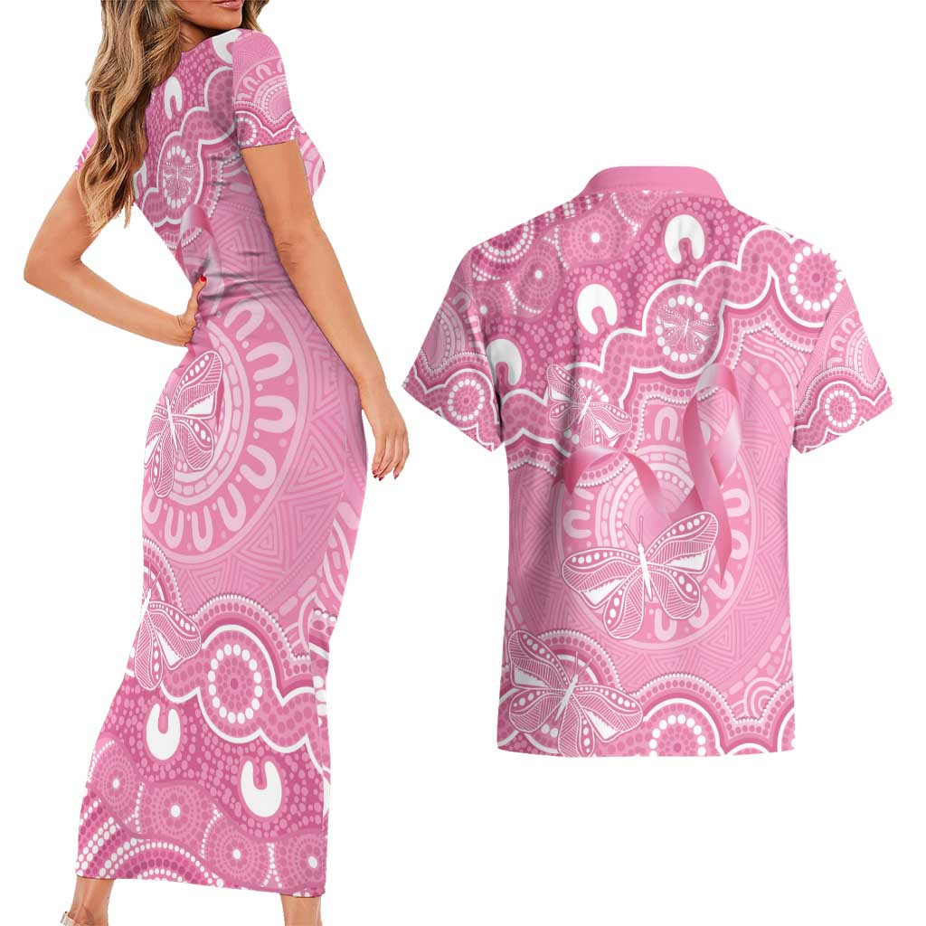 Australia Indigenous Couples Matching Short Sleeve Bodycon Dress and Hawaiian Shirt Pink Ribbon Breast Cancer Butterfly Aboriginal - Aussie Hoodie