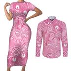 Australia Indigenous Couples Matching Short Sleeve Bodycon Dress and Long Sleeve Button Shirt Pink Ribbon Breast Cancer Butterfly Aboriginal - Aussie Hoodie