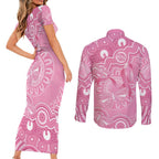 Australia Indigenous Couples Matching Short Sleeve Bodycon Dress and Long Sleeve Button Shirt Pink Ribbon Breast Cancer Butterfly Aboriginal - Aussie Hoodie