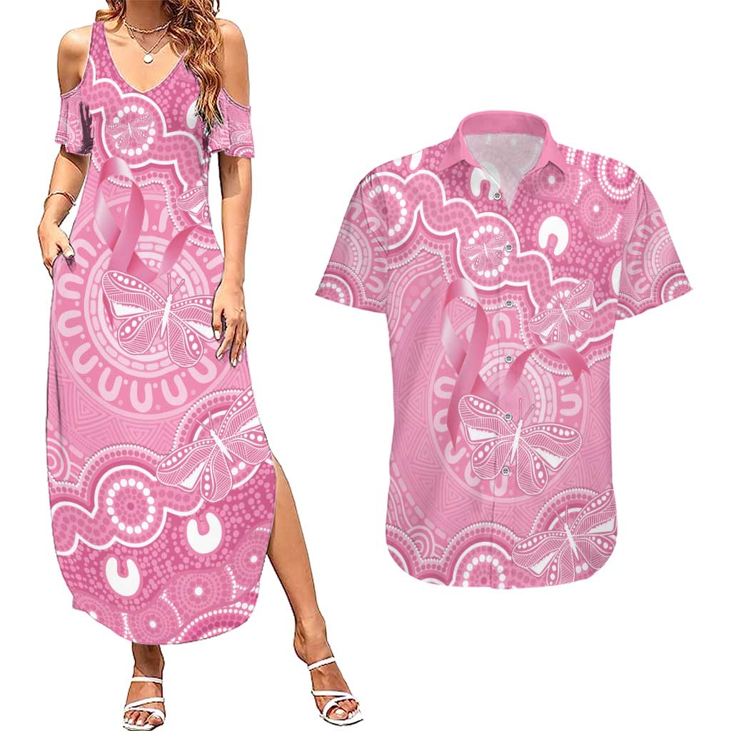 Australia Indigenous Couples Matching Summer Maxi Dress and Hawaiian Shirt Pink Ribbon Breast Cancer Butterfly Aboriginal - Aussie Hoodie