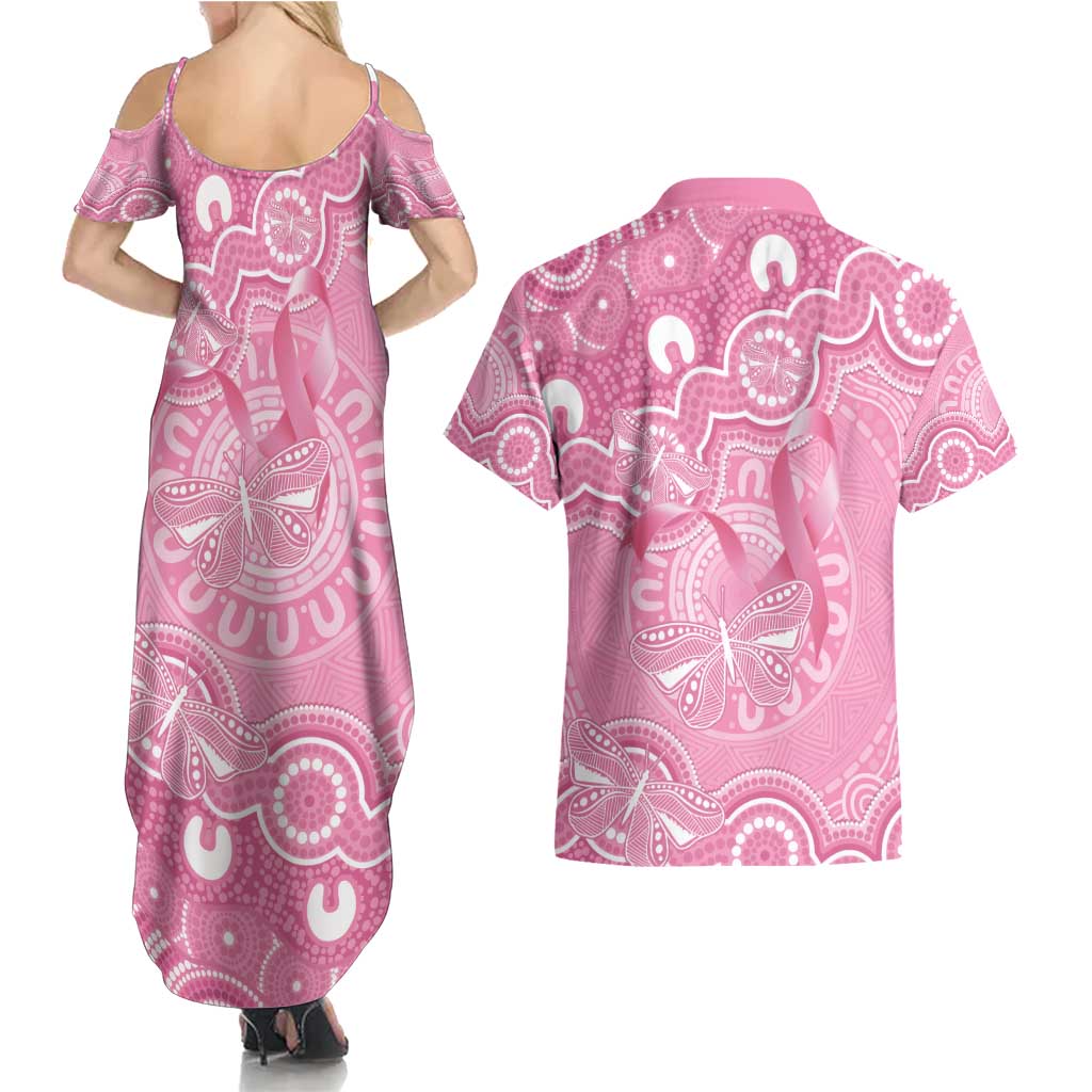 Australia Indigenous Couples Matching Summer Maxi Dress and Hawaiian Shirt Pink Ribbon Breast Cancer Butterfly Aboriginal - Aussie Hoodie