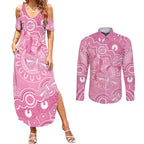 Australia Indigenous Couples Matching Summer Maxi Dress and Long Sleeve Button Shirt Pink Ribbon Breast Cancer Butterfly Aboriginal - Aussie Hoodie
