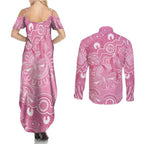 Australia Indigenous Couples Matching Summer Maxi Dress and Long Sleeve Button Shirt Pink Ribbon Breast Cancer Butterfly Aboriginal - Aussie Hoodie