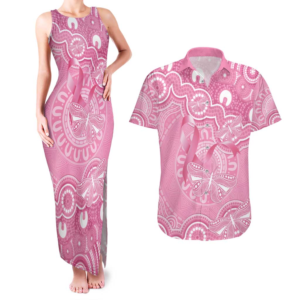 Australia Indigenous Couples Matching Tank Maxi Dress and Hawaiian Shirt Pink Ribbon Breast Cancer Butterfly Aboriginal - Aussie Hoodie