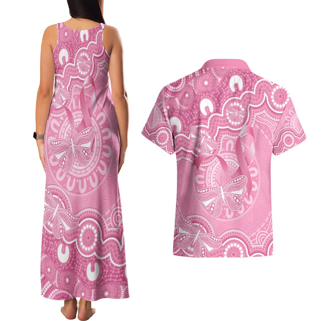 Australia Indigenous Couples Matching Tank Maxi Dress and Hawaiian Shirt Pink Ribbon Breast Cancer Butterfly Aboriginal - Aussie Hoodie