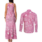 Australia Indigenous Couples Matching Tank Maxi Dress and Long Sleeve Button Shirt Pink Ribbon Breast Cancer Butterfly Aboriginal - Aussie Hoodie
