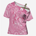 Australia Indigenous Cross Shoulder Shirt Pink Ribbon Breast Cancer Butterfly Aboriginal - Aussie Hoodie