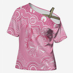 Australia Indigenous Cross Shoulder Shirt Pink Ribbon Breast Cancer Butterfly Aboriginal - Aussie Hoodie