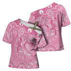 Australia Indigenous Cross Shoulder Shirt Pink Ribbon Breast Cancer Butterfly Aboriginal - Aussie Hoodie