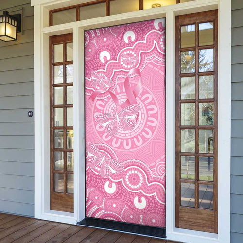 Australia Indigenous Door Cover Pink Ribbon Breast Cancer Butterfly Aboriginal - Aussie Hoodie