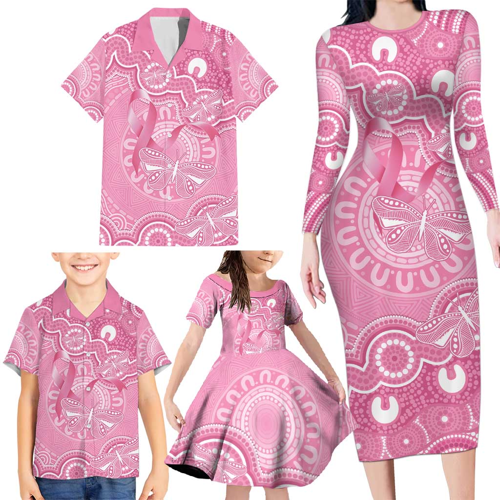 Australia Indigenous Family Matching Long Sleeve Bodycon Dress and Hawaiian Shirt Pink Ribbon Breast Cancer Butterfly Aboriginal - Aussie Hoodie