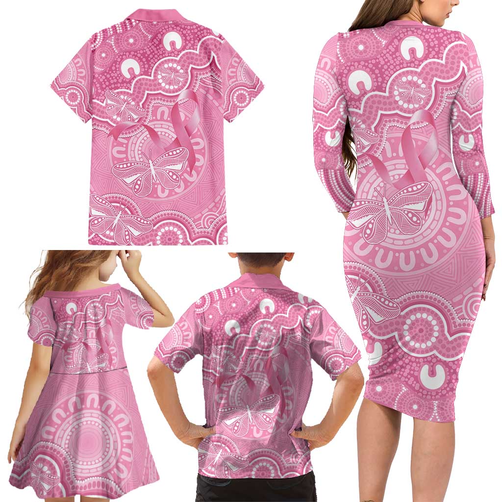 Australia Indigenous Family Matching Long Sleeve Bodycon Dress and Hawaiian Shirt Pink Ribbon Breast Cancer Butterfly Aboriginal - Aussie Hoodie