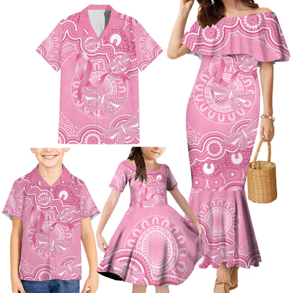 Australia Indigenous Family Matching Mermaid Dress and Hawaiian Shirt Pink Ribbon Breast Cancer Butterfly Aboriginal - Aussie Hoodie