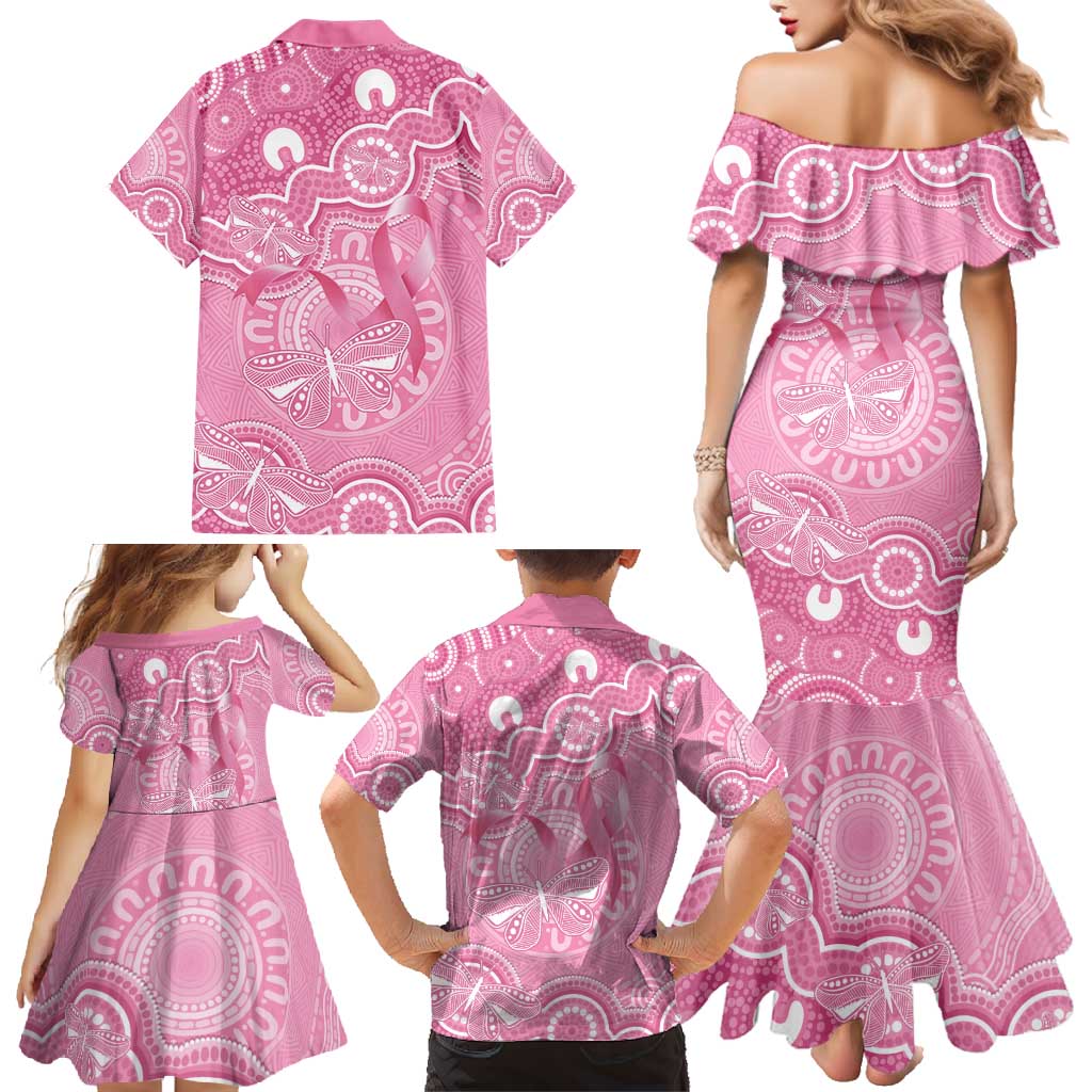 Australia Indigenous Family Matching Mermaid Dress and Hawaiian Shirt Pink Ribbon Breast Cancer Butterfly Aboriginal - Aussie Hoodie