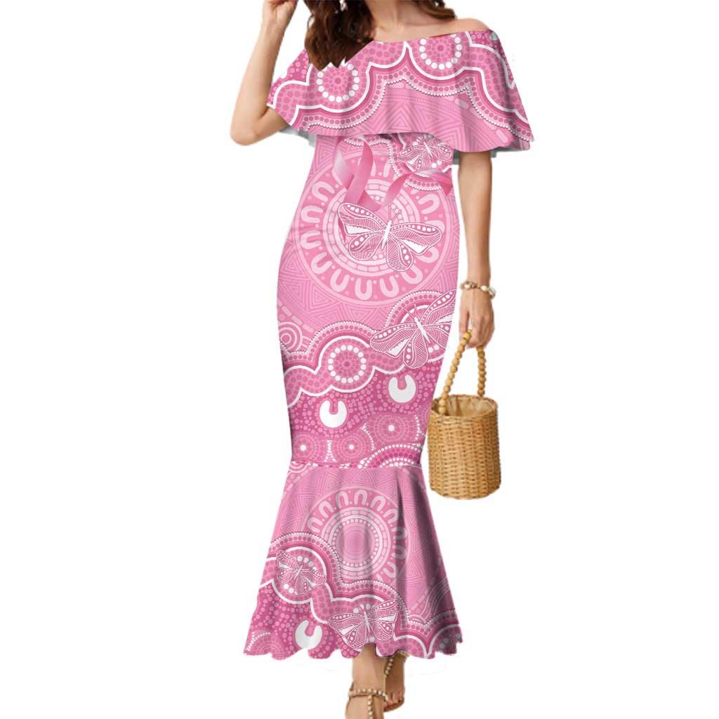 Australia Indigenous Family Matching Mermaid Dress and Hawaiian Shirt Pink Ribbon Breast Cancer Butterfly Aboriginal - Aussie Hoodie