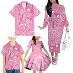 Australia Indigenous Family Matching Off The Shoulder Long Sleeve Dress and Hawaiian Shirt Pink Ribbon Breast Cancer Butterfly Aboriginal - Aussie Hoodie