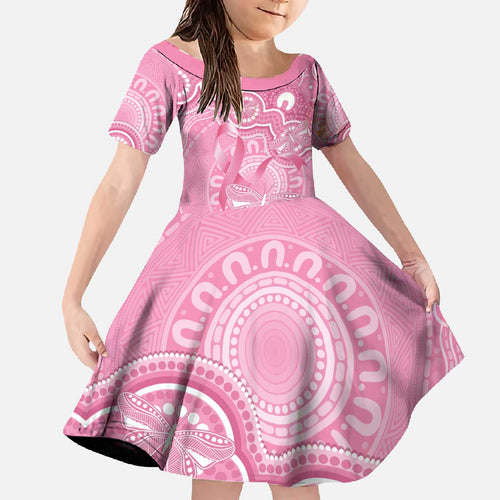 Australia Indigenous Family Matching Off The Shoulder Long Sleeve Dress and Hawaiian Shirt Pink Ribbon Breast Cancer Butterfly Aboriginal - Aussie Hoodie