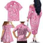 Australia Indigenous Family Matching Off The Shoulder Long Sleeve Dress and Hawaiian Shirt Pink Ribbon Breast Cancer Butterfly Aboriginal - Aussie Hoodie