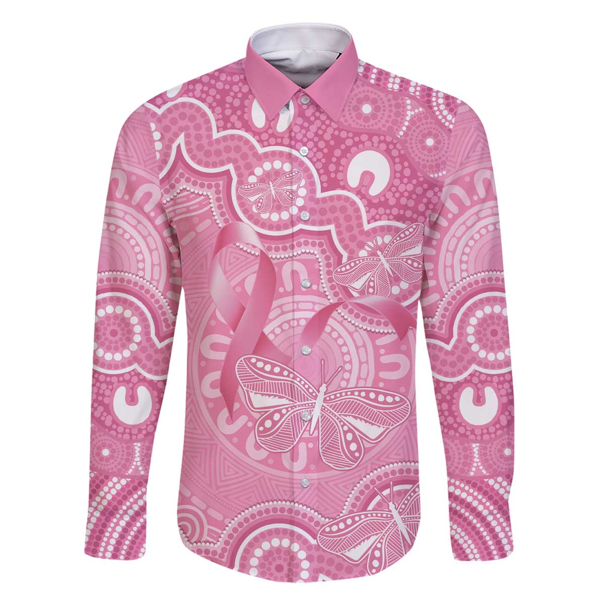 Australia Indigenous Family Matching Off The Shoulder Long Sleeve Dress and Hawaiian Shirt Pink Ribbon Breast Cancer Butterfly Aboriginal - Aussie Hoodie