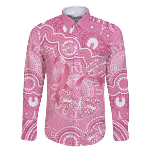 Australia Indigenous Family Matching Off The Shoulder Long Sleeve Dress and Hawaiian Shirt Pink Ribbon Breast Cancer Butterfly Aboriginal - Aussie Hoodie