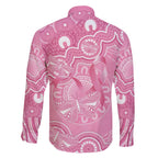 Australia Indigenous Family Matching Off The Shoulder Long Sleeve Dress and Hawaiian Shirt Pink Ribbon Breast Cancer Butterfly Aboriginal - Aussie Hoodie