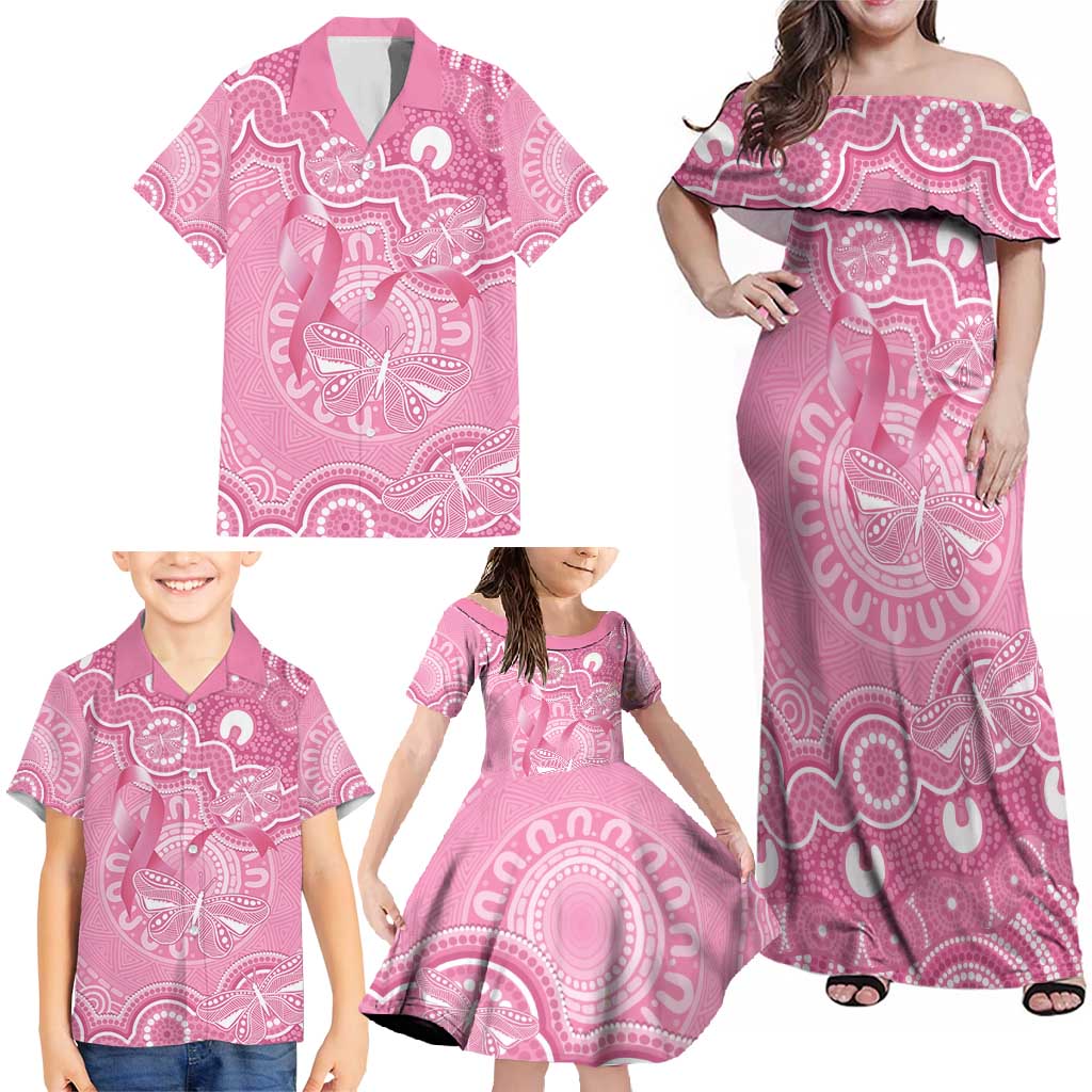 Australia Indigenous Family Matching Off Shoulder Maxi Dress and Hawaiian Shirt Pink Ribbon Breast Cancer Butterfly Aboriginal - Aussie Hoodie