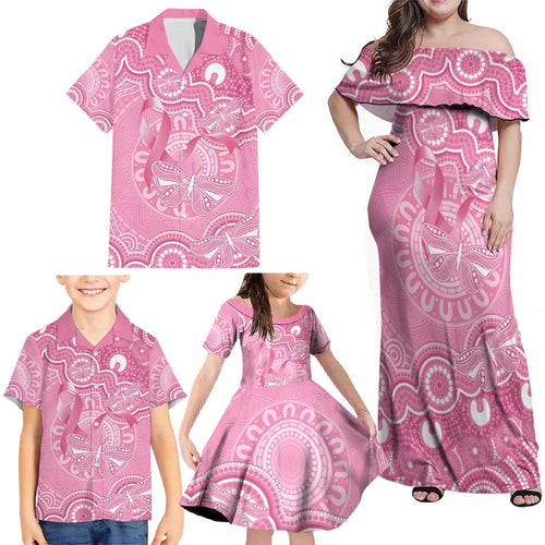 Australia Indigenous Family Matching Off Shoulder Maxi Dress and Hawaiian Shirt Pink Ribbon Breast Cancer Butterfly Aboriginal - Aussie Hoodie