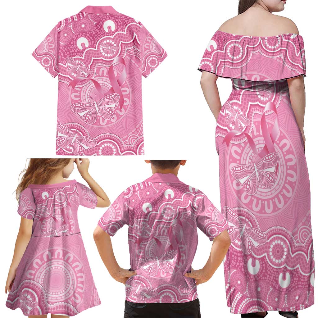 Australia Indigenous Family Matching Off Shoulder Maxi Dress and Hawaiian Shirt Pink Ribbon Breast Cancer Butterfly Aboriginal - Aussie Hoodie