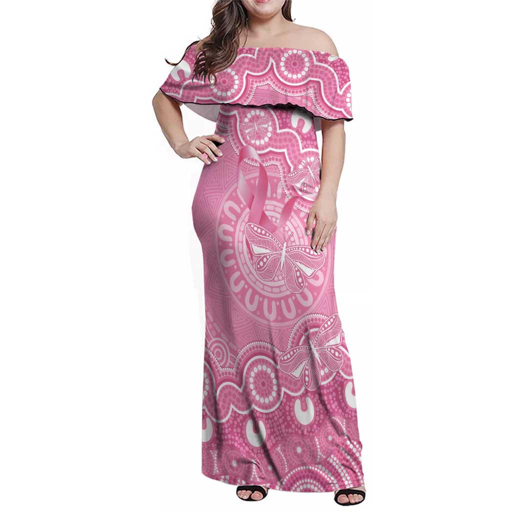 Australia Indigenous Family Matching Off Shoulder Maxi Dress and Hawaiian Shirt Pink Ribbon Breast Cancer Butterfly Aboriginal - Aussie Hoodie