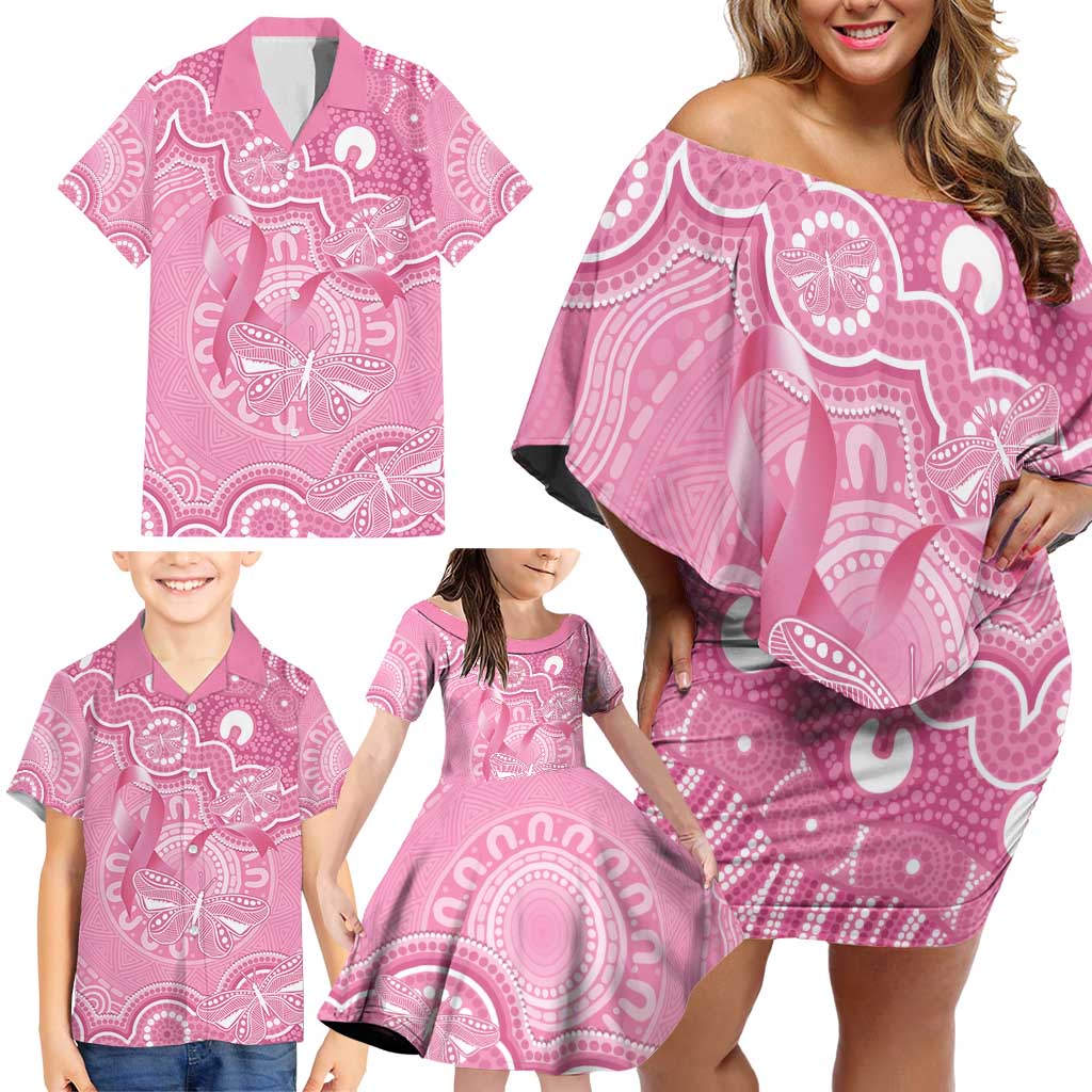 Australia Indigenous Family Matching Off Shoulder Short Dress and Hawaiian Shirt Pink Ribbon Breast Cancer Butterfly Aboriginal - Aussie Hoodie
