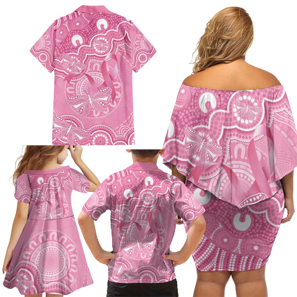 Australia Indigenous Family Matching Off Shoulder Short Dress and Hawaiian Shirt Pink Ribbon Breast Cancer Butterfly Aboriginal - Aussie Hoodie