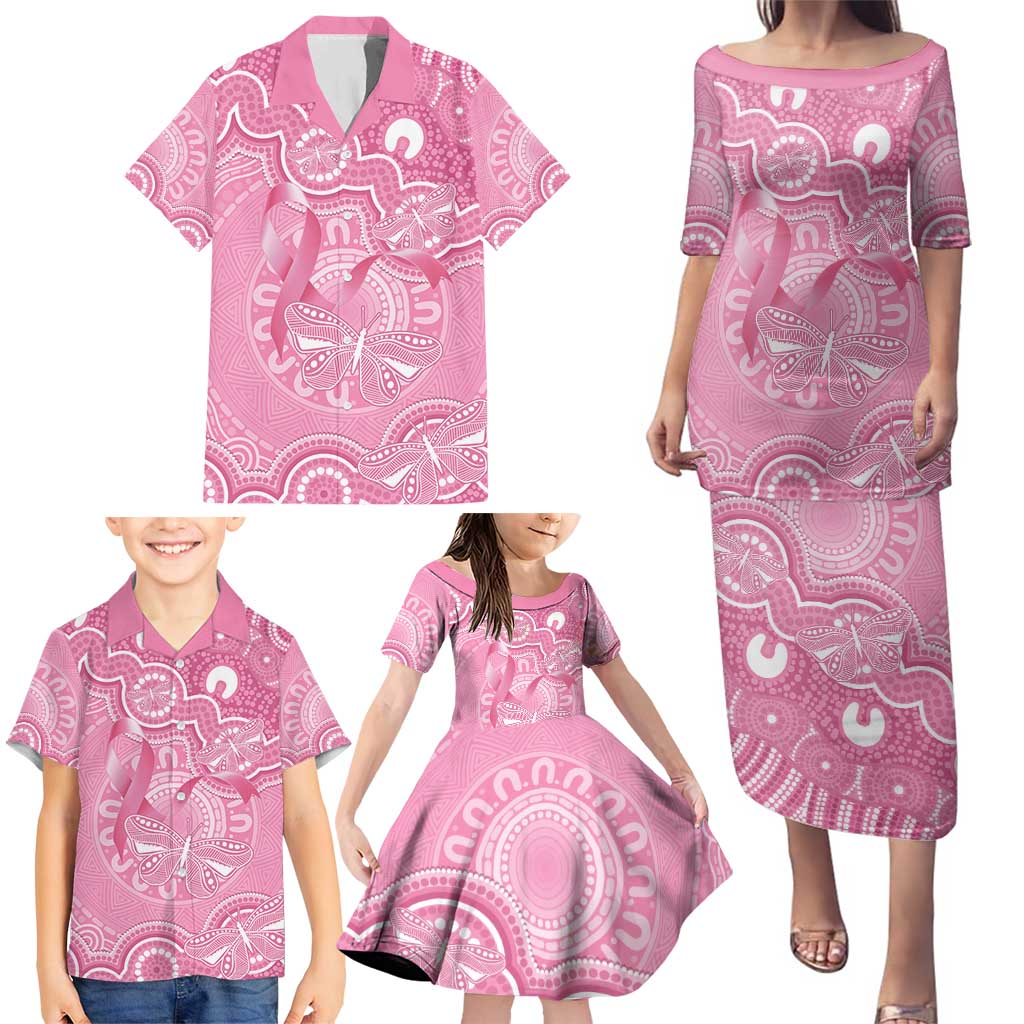 Australia Indigenous Family Matching Puletasi and Hawaiian Shirt Pink Ribbon Breast Cancer Butterfly Aboriginal - Aussie Hoodie