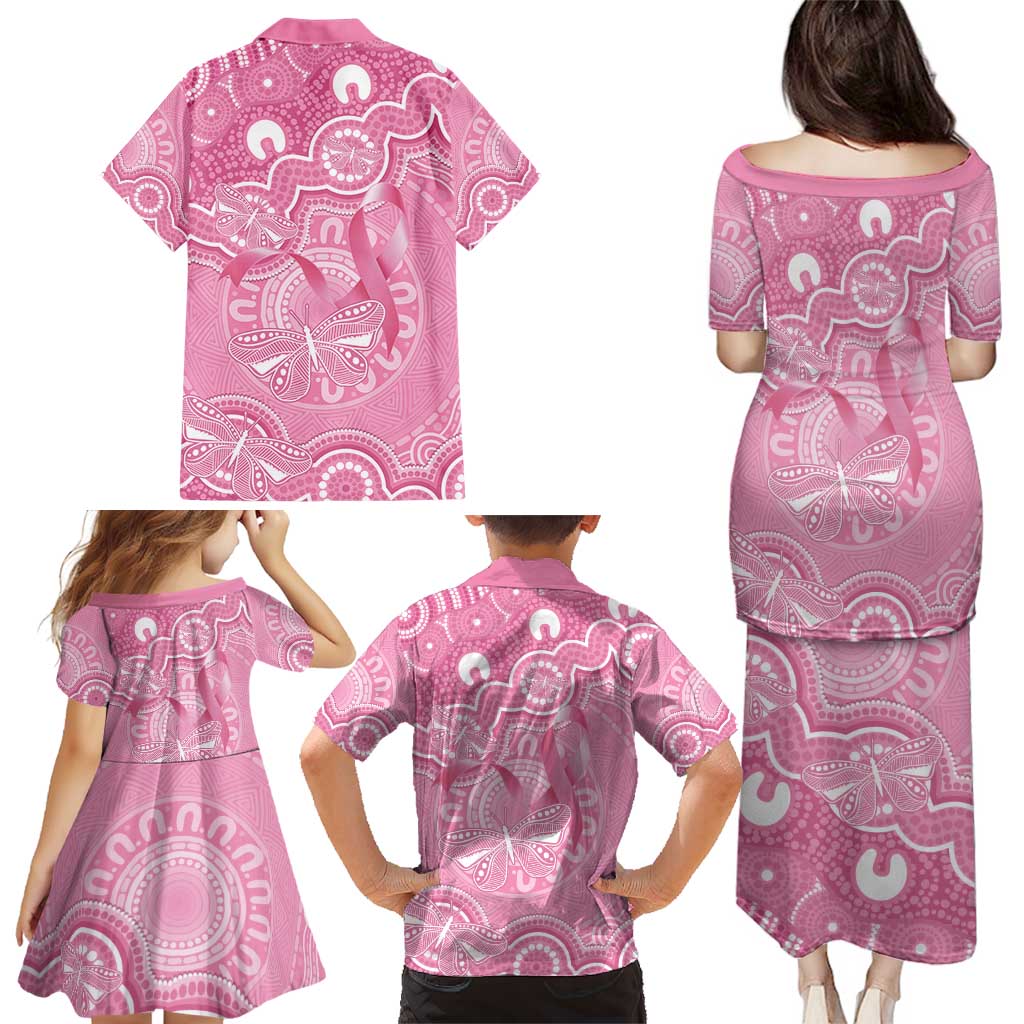 Australia Indigenous Family Matching Puletasi and Hawaiian Shirt Pink Ribbon Breast Cancer Butterfly Aboriginal - Aussie Hoodie