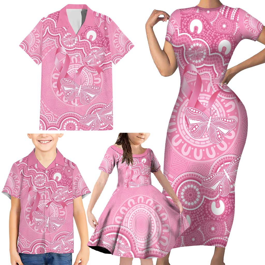 Australia Indigenous Family Matching Short Sleeve Bodycon Dress and Hawaiian Shirt Pink Ribbon Breast Cancer Butterfly Aboriginal - Aussie Hoodie