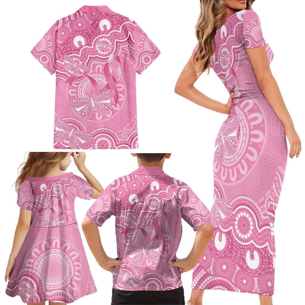 Australia Indigenous Family Matching Short Sleeve Bodycon Dress and Hawaiian Shirt Pink Ribbon Breast Cancer Butterfly Aboriginal - Aussie Hoodie
