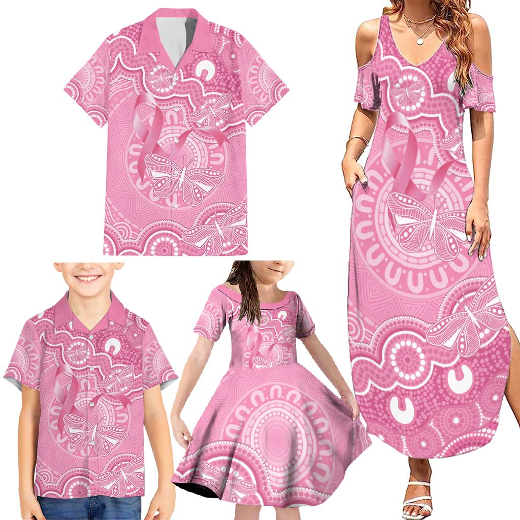 Australia Indigenous Family Matching Summer Maxi Dress and Hawaiian Shirt Pink Ribbon Breast Cancer Butterfly Aboriginal - Aussie Hoodie