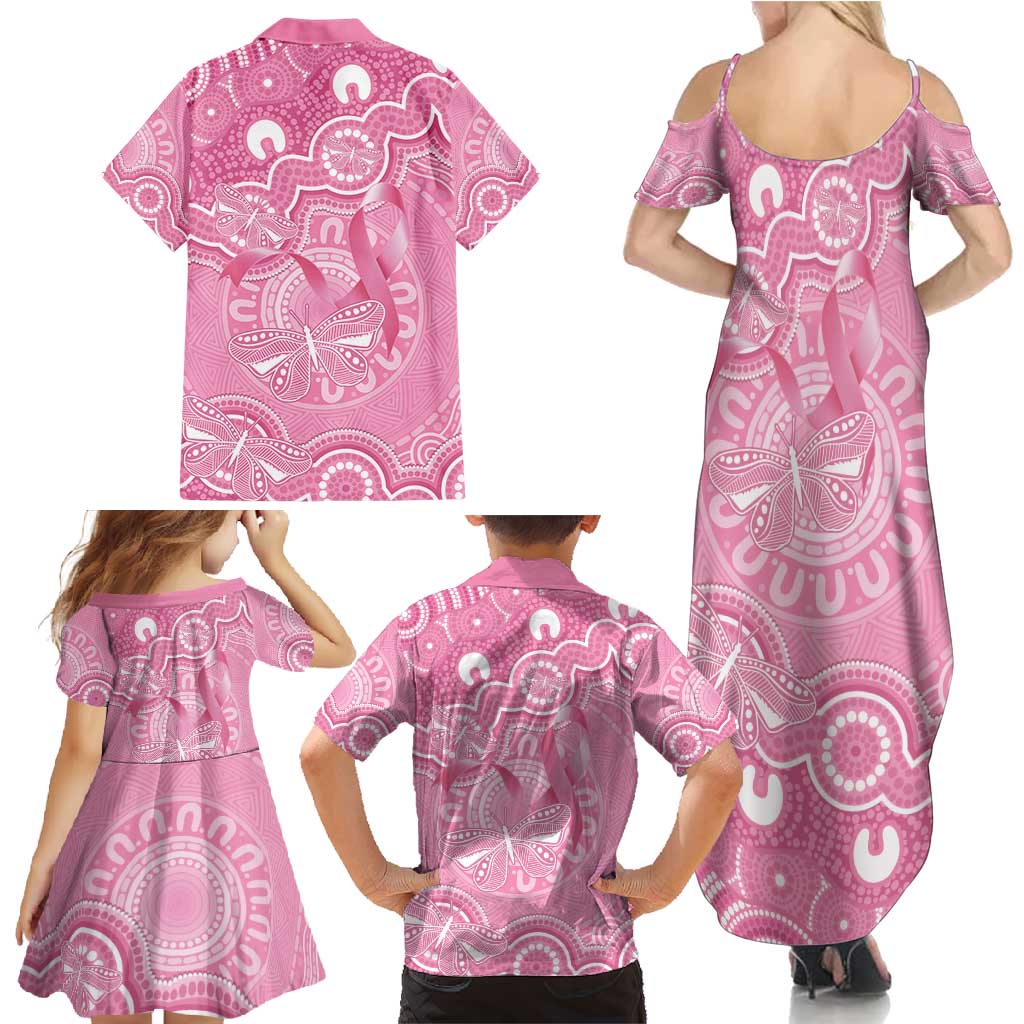 Australia Indigenous Family Matching Summer Maxi Dress and Hawaiian Shirt Pink Ribbon Breast Cancer Butterfly Aboriginal - Aussie Hoodie