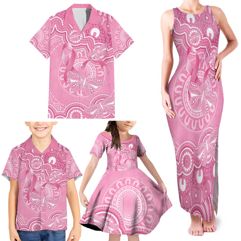 Australia Indigenous Family Matching Tank Maxi Dress and Hawaiian Shirt Pink Ribbon Breast Cancer Butterfly Aboriginal - Aussie Hoodie