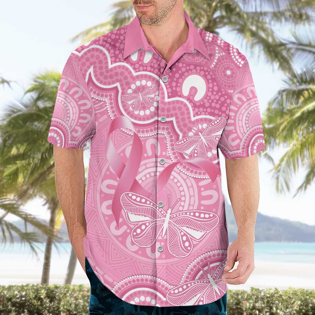 Australia Indigenous Hawaiian Shirt Pink Ribbon Breast Cancer Butterfly Aboriginal - Aussie Hoodie