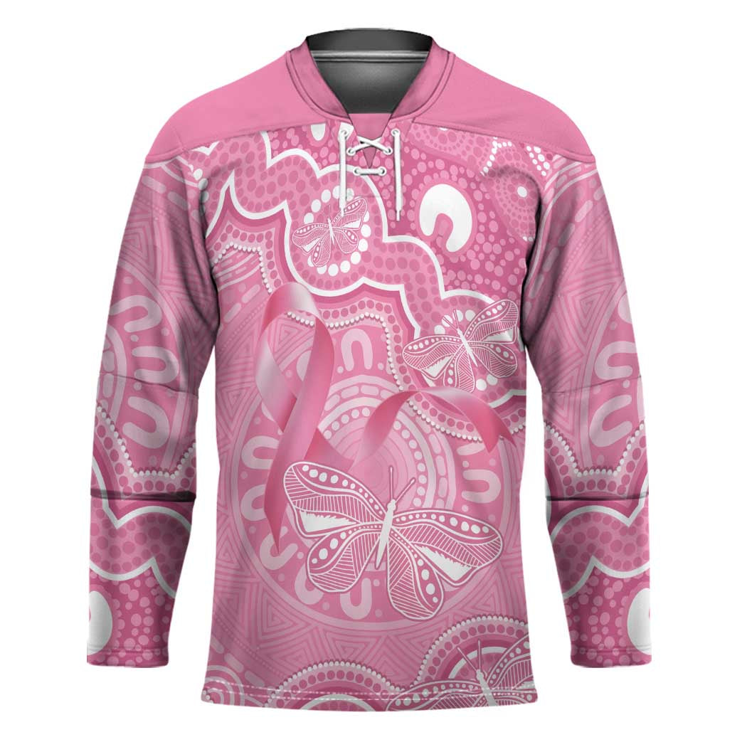 Australia Indigenous Hockey Jersey Pink Ribbon Breast Cancer Butterfly Aboriginal - Aussie Hoodie