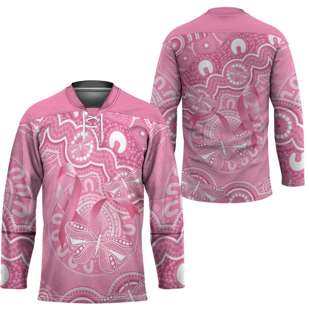 Australia Indigenous Hockey Jersey Pink Ribbon Breast Cancer Butterfly Aboriginal - Aussie Hoodie