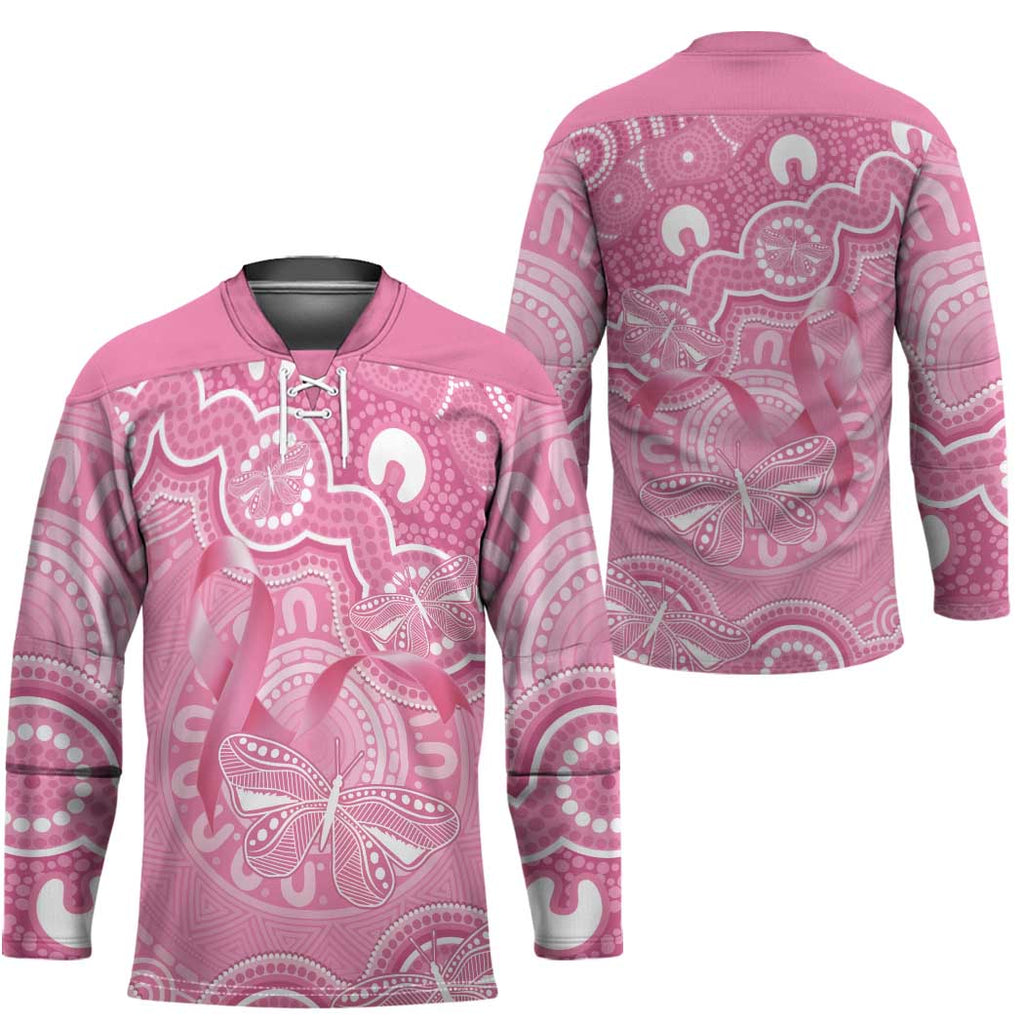 Australia Indigenous Hockey Jersey Pink Ribbon Breast Cancer Butterfly Aboriginal - Aussie Hoodie